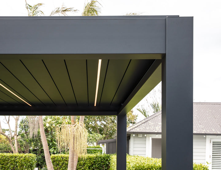 Baltic Motorised Freestanding Louvre Roof Aluminium Pergola Size: 2 x 2m Color: Charcoal