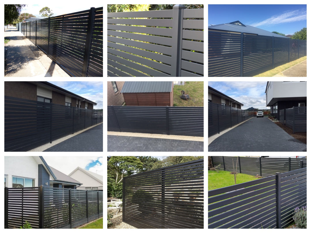 Aluminium Slat Privacy Fence Panel - Horizontal Size: 2.4 x 1.8m Color: Black