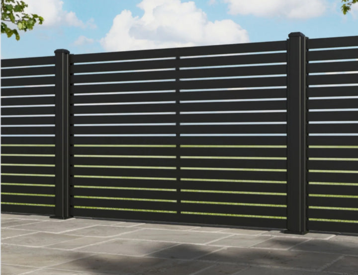 Aluminium Slat Privacy Fence Panel - Horizontal Size: 2.4 x 1.8m Color: Black