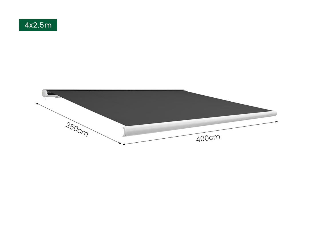 Rainier Full Cassette Motorised Retractable Awning Size: 4 x 2.5m Color: White+Dark Grey