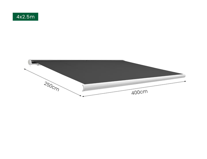 Rainier Full Cassette Motorised Retractable Awning Size: 4 x 2.5m Color: White+Dark Grey