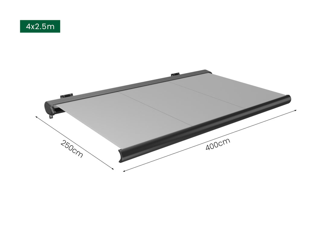 Rainier Full Cassette Motorised Retractable Awning Size: 4 x 2.5m Color: White+Dark Grey