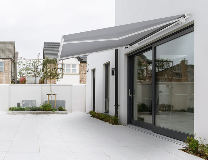 Rainier Full Cassette Motorised Retractable Awning Size: 4 x 2.5m Color: White+Dark Grey