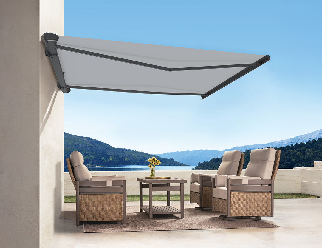 Rainier Full Cassette Motorised Retractable Awning Size: 4 x 2.5m Color: White+Dark Grey