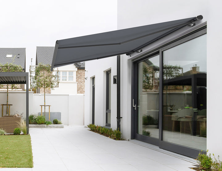 Rainier Full Cassette Motorised Retractable Awning Size: 4 x 2.5m Color: White+Dark Grey