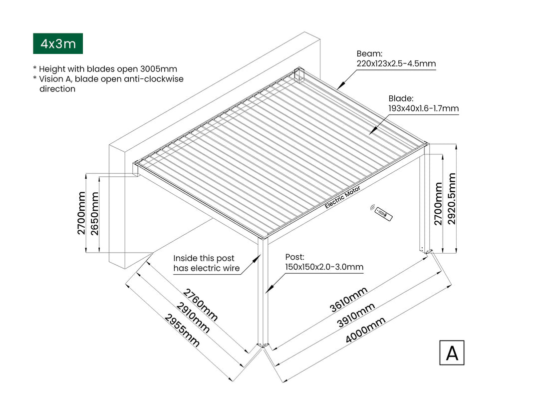 Tasman Motorised Wall Mounted Louvre Roof Aluminium Pergola