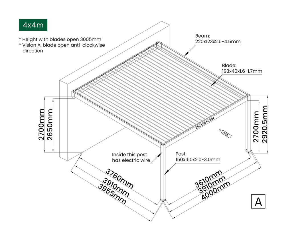 Tasman Motorised Wall Mounted Louvre Roof Aluminium Pergola