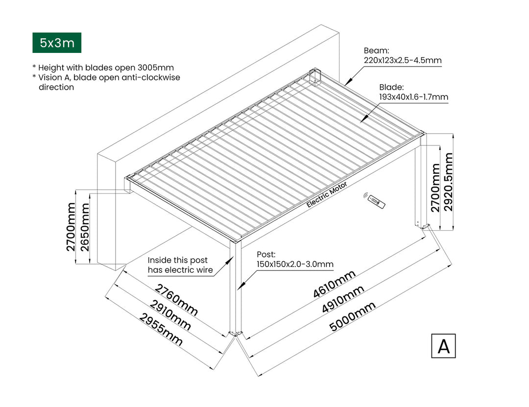 Tasman Motorised Wall Mounted Louvre Roof Aluminium Pergola