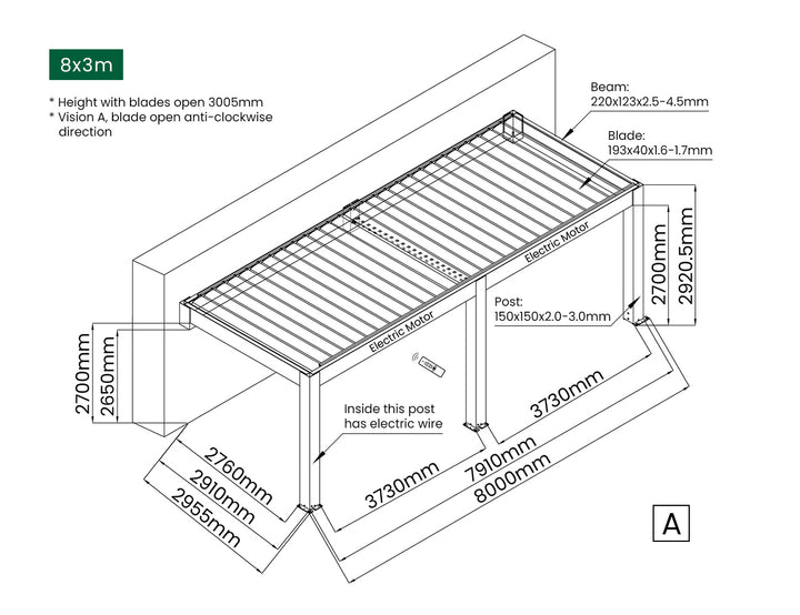 Tasman Motorised Wall Mounted Louvre Roof Aluminium Pergola