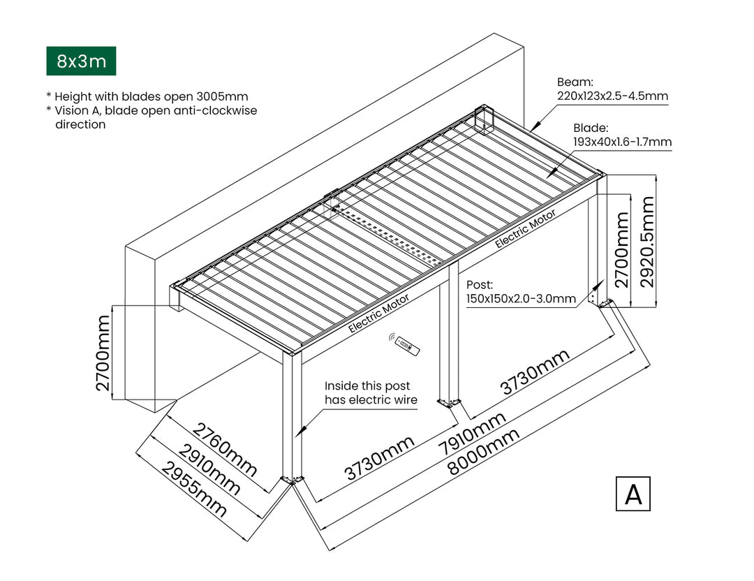 Tasman Motorised Wall Mounted Louvre Roof Aluminium Pergola