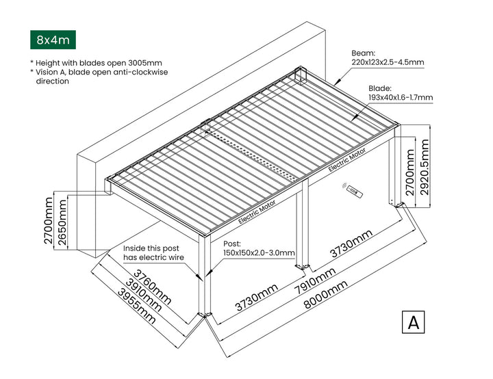 Tasman Motorised Wall Mounted Louvre Roof Aluminium Pergola