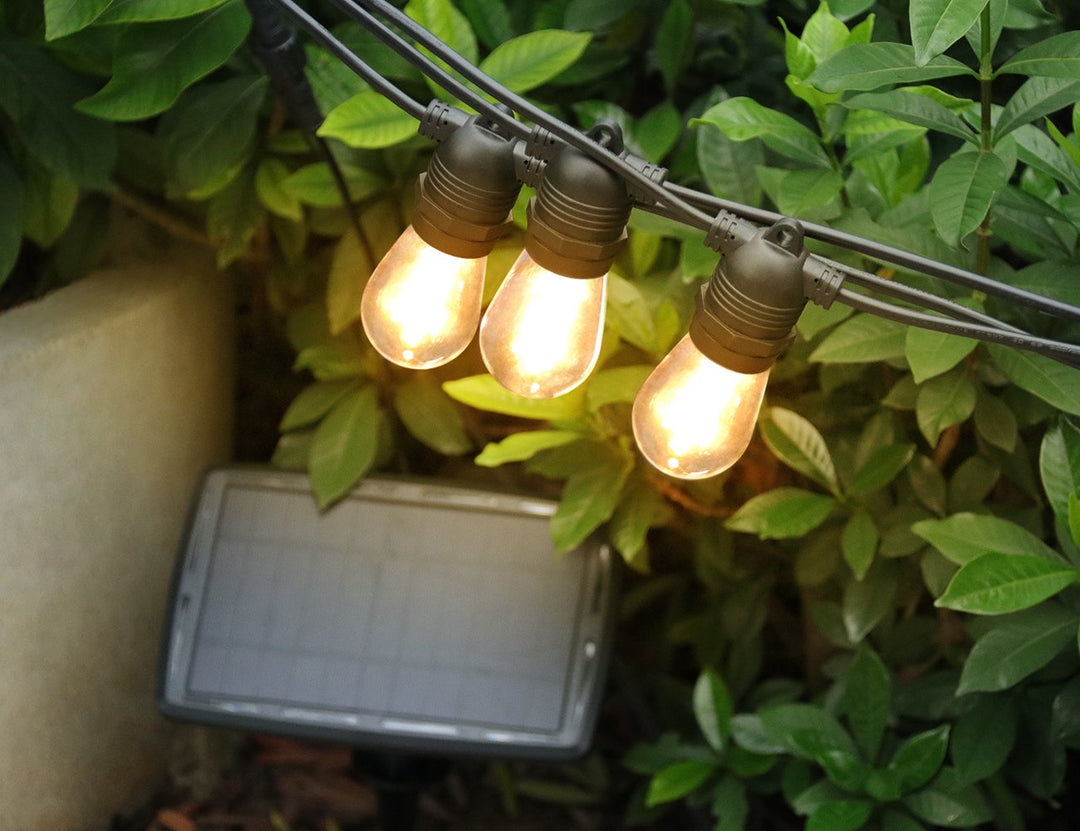 Outdoor LED Festoon String Lights - 10m Warm White Solar Powered