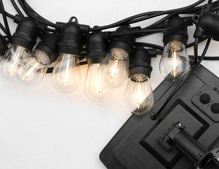 Outdoor LED Festoon String Lights - 10m Warm White Solar Powered