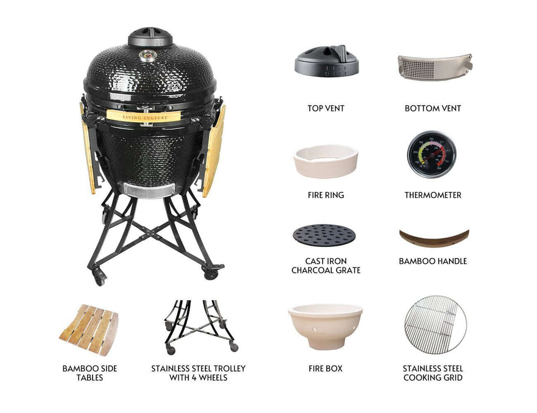 24" Kamado Ceramic Charcoal Grill With Bonus Accessory Pack Color: Black