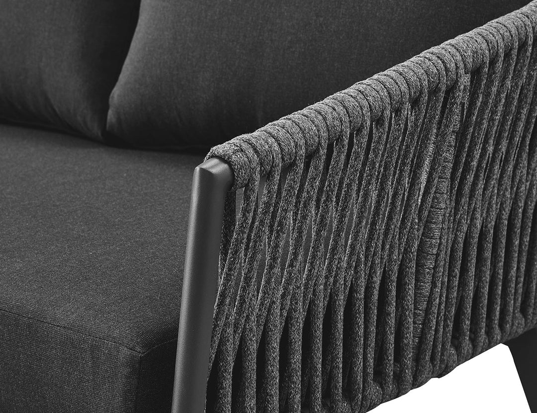 Kereru Aluminium and Rope Outdoor Loveseat Colour: Grey