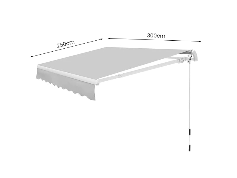 Manual Retractable Awning 3mx2.5m - Sunshade Shelter For Patio, Deck Color: Light Grey