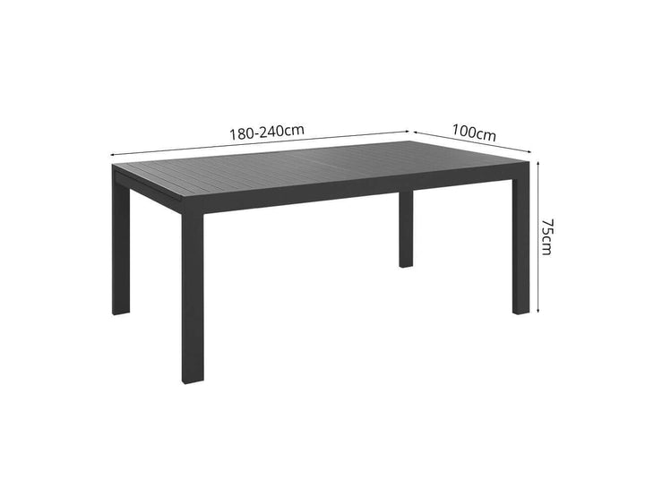 Cumulus Aluminium Outdoor Patio Extension Dining Table 180-240 X 100cm Colour: Dark Grey