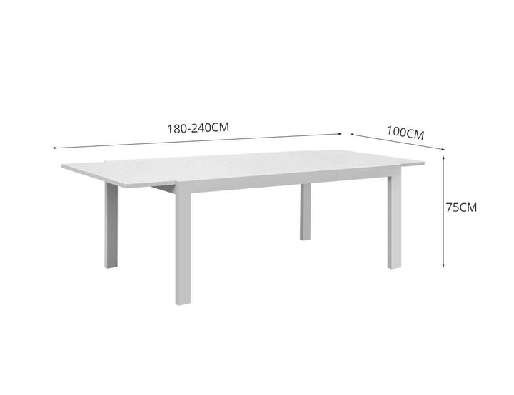 Cumulus Aluminium Outdoor Patio Extension Dining Table 180-240 X 100cm Colour: Matte White