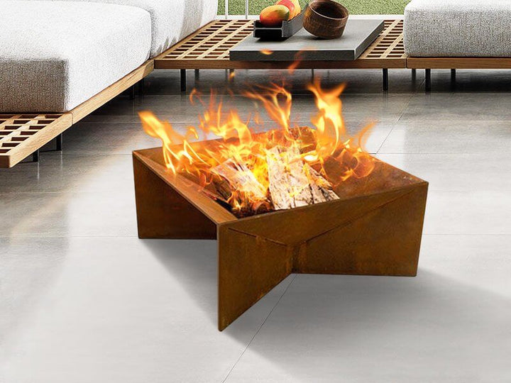 Brazier Fire Pit - Natural Rust Patina Finish Corten Steel 46 × 40 × 28.5cm