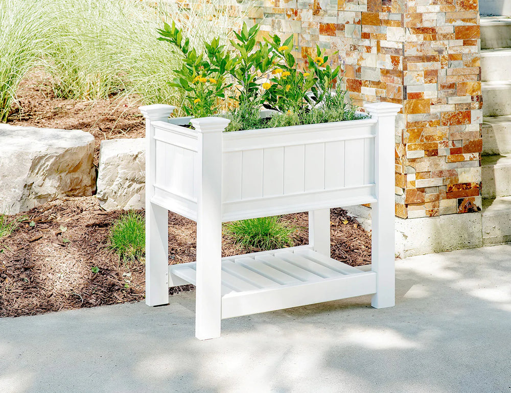 Greenpod Raised PVC Garden Bed w/ Shelf - White