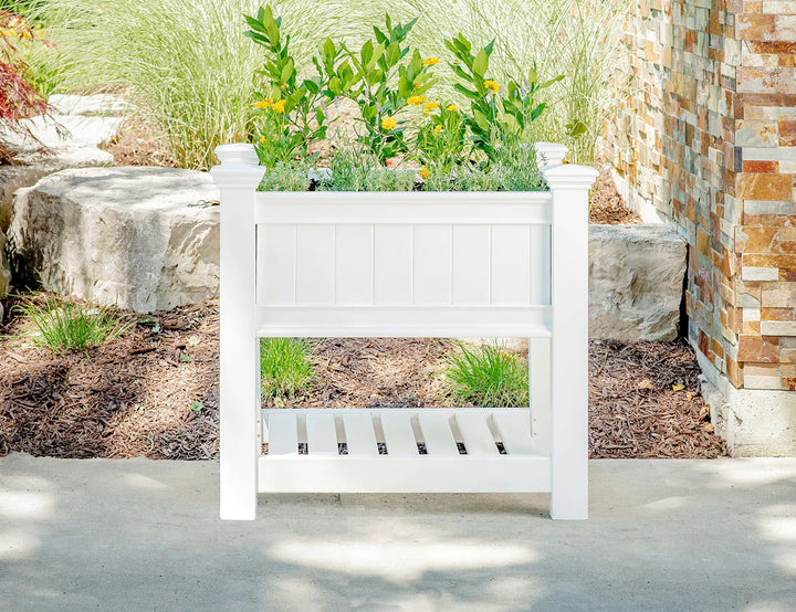 Greenpod Raised PVC Garden Bed w/ Shelf - White