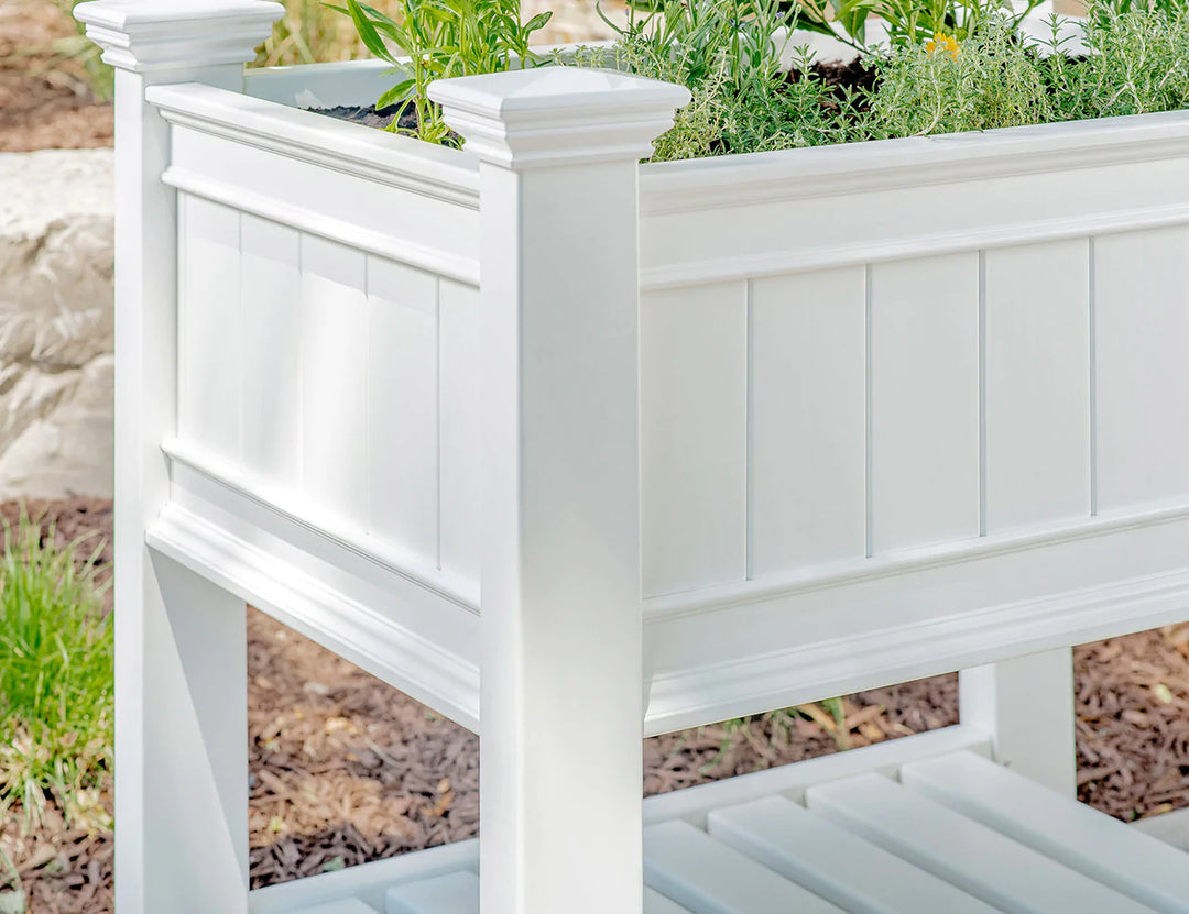 Greenpod Raised PVC Garden Bed w/ Shelf - White