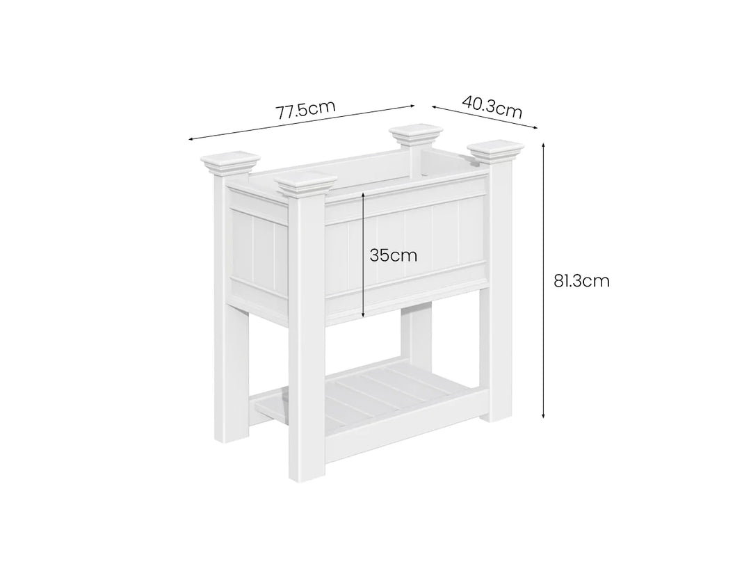Greenpod Raised PVC Garden Bed w/ Shelf - White