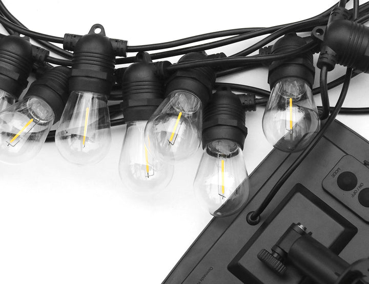 Outdoor LED Festoon String Lights - 10m Warm White Solar Powered