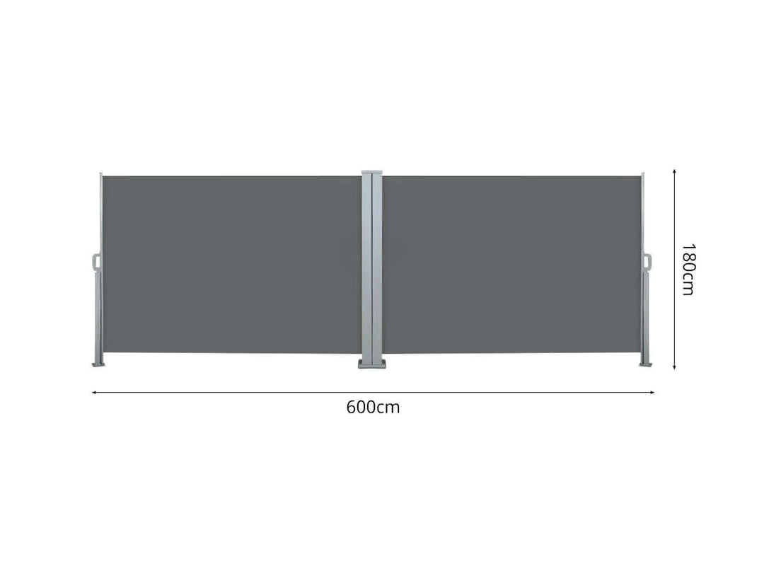 Retractable Double Side Awning, Free-standing Design 1.8m x 6m Color: Grey