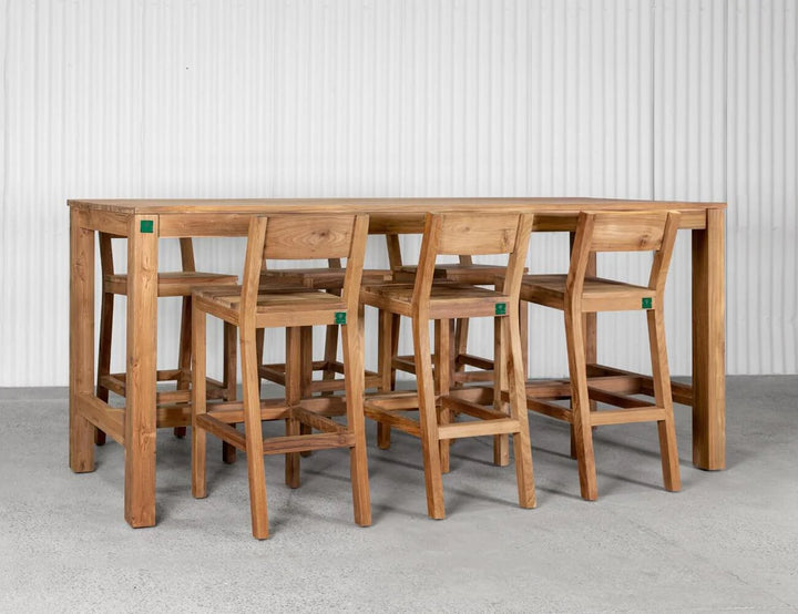Teak Outdoor Long Bar Leaner Table 250 x 75 x 105cm