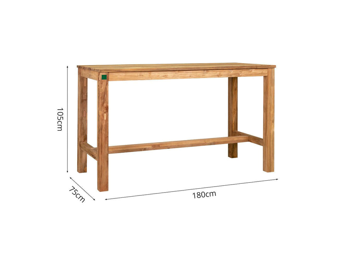 Teak Outdoor Rectangular Bar Leaner Table 180 X 75 X 105cm