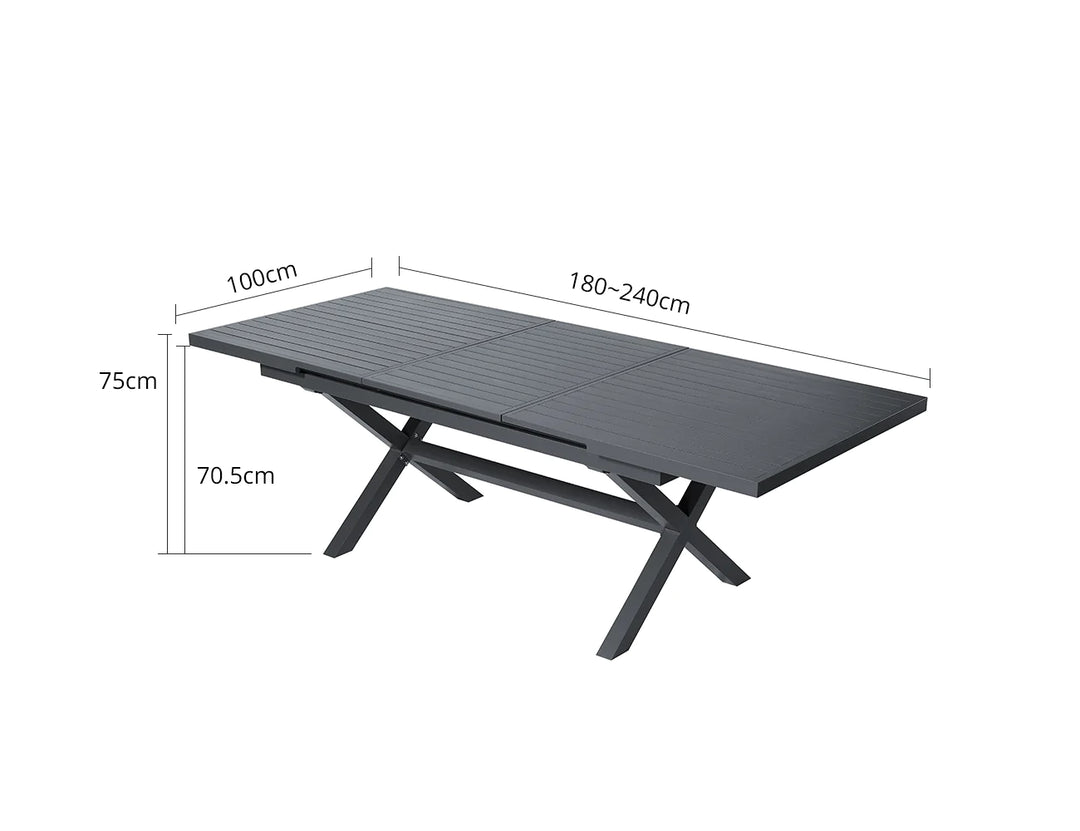 Tuba Outdoor Aluminium Patio Dining Extension Table (180-240 ) x 100cm Color: Dark Grey