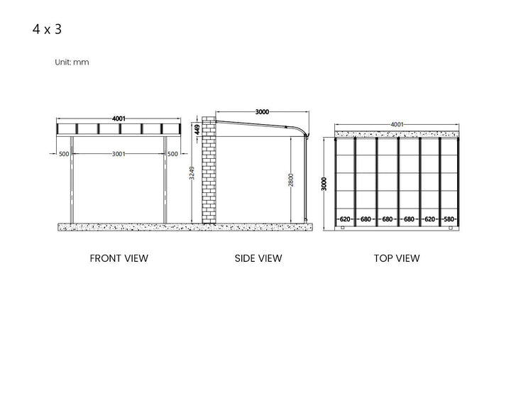 Country Wall Mounted Patio Cover Collection Size: 3 x 3m Colour: White - Light Grey