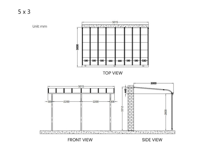 Country Wall Mounted Patio Cover Collection Size: 3 x 3m Colour: White - Light Grey