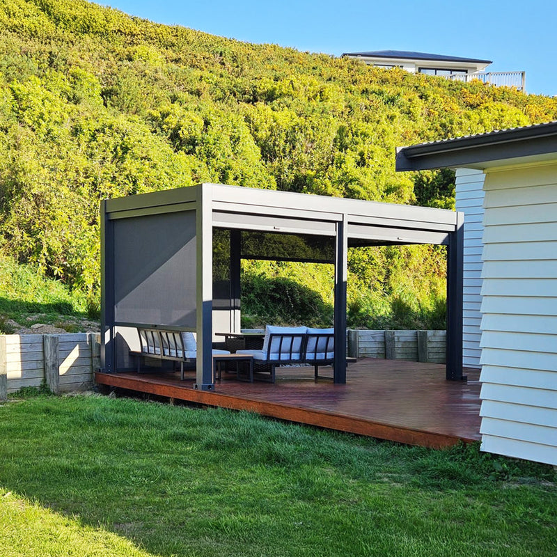 Pergola on a Windy Hillside Deck: A Cozy All-Weather Retreat