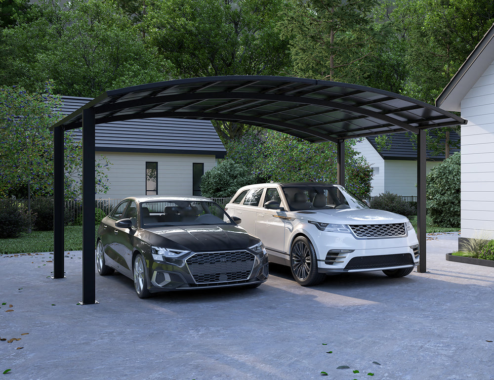 Two Car Double Carport-560x 550 x 316cm Frame Colour: Grey Panel Colour: Dark Grey