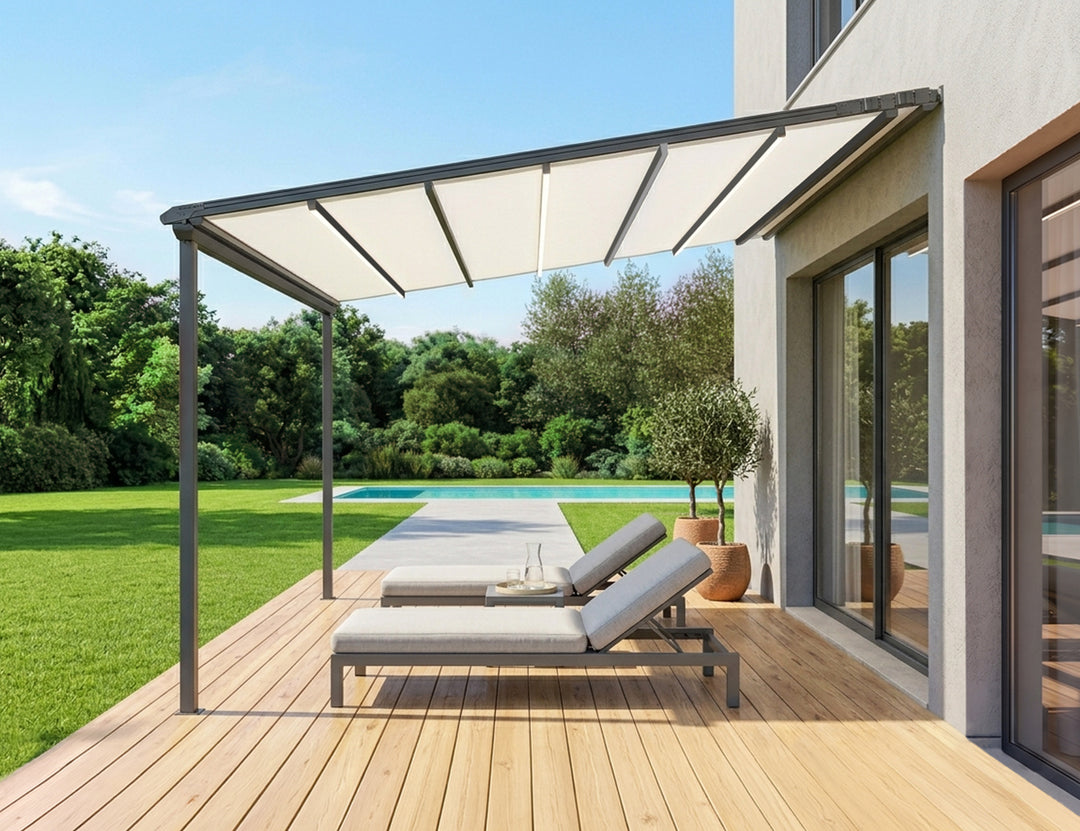 Dover Motorised Wall Mounted Pergola with Retractable Canopy