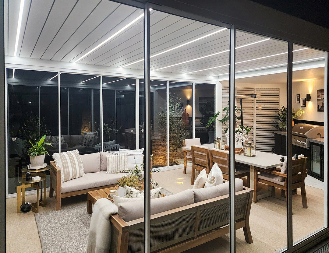 Tasman Freestanding Pergola Frame Glass Sliding Door, Size: 3.7m, Colour: Black