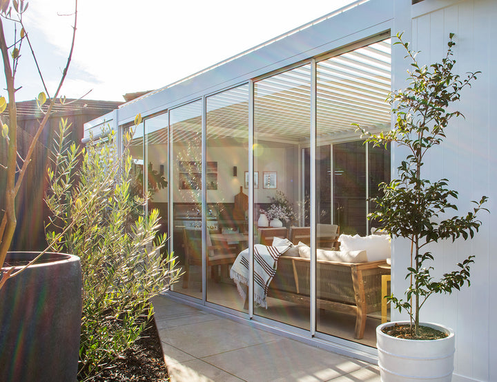 Frame Glass Sliding Door for Baltic Wall Mounted Pergola