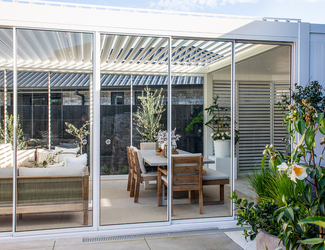 Frame Glass Sliding Door for Baltic Wall Mounted Pergola