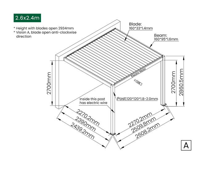 Caspian Motorised Wall Mounted Louvre Roof Aluminium Pergola