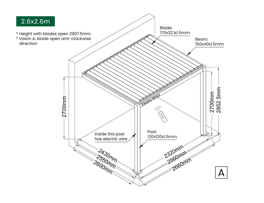 Baltic Motorised Wall Mounted  Louvre Roof Aluminium Pergola