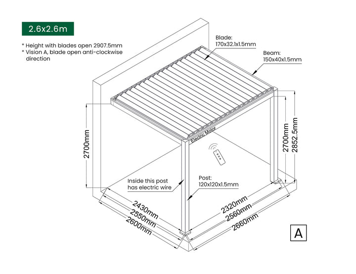 Baltic Motorised Wall Mounted  Louvre Roof Aluminium Pergola