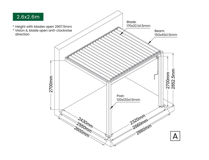 Baltic Manual Wall Mounted Louvre Roof Aluminium Pergola Size: 2 x 2m Color: Black