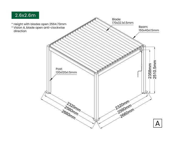 Baltic Manual Freestanding Louvre Roof Aluminium Pergola Size: 2 x 2m Color: Black