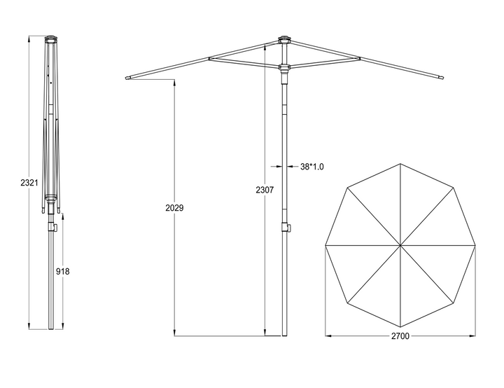 Luxi Living 2.7m Round Market Umbrella - Green