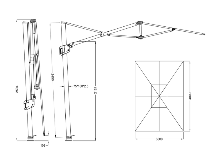 Alabaster 3×4m Rectangle Cantilever Umbrella