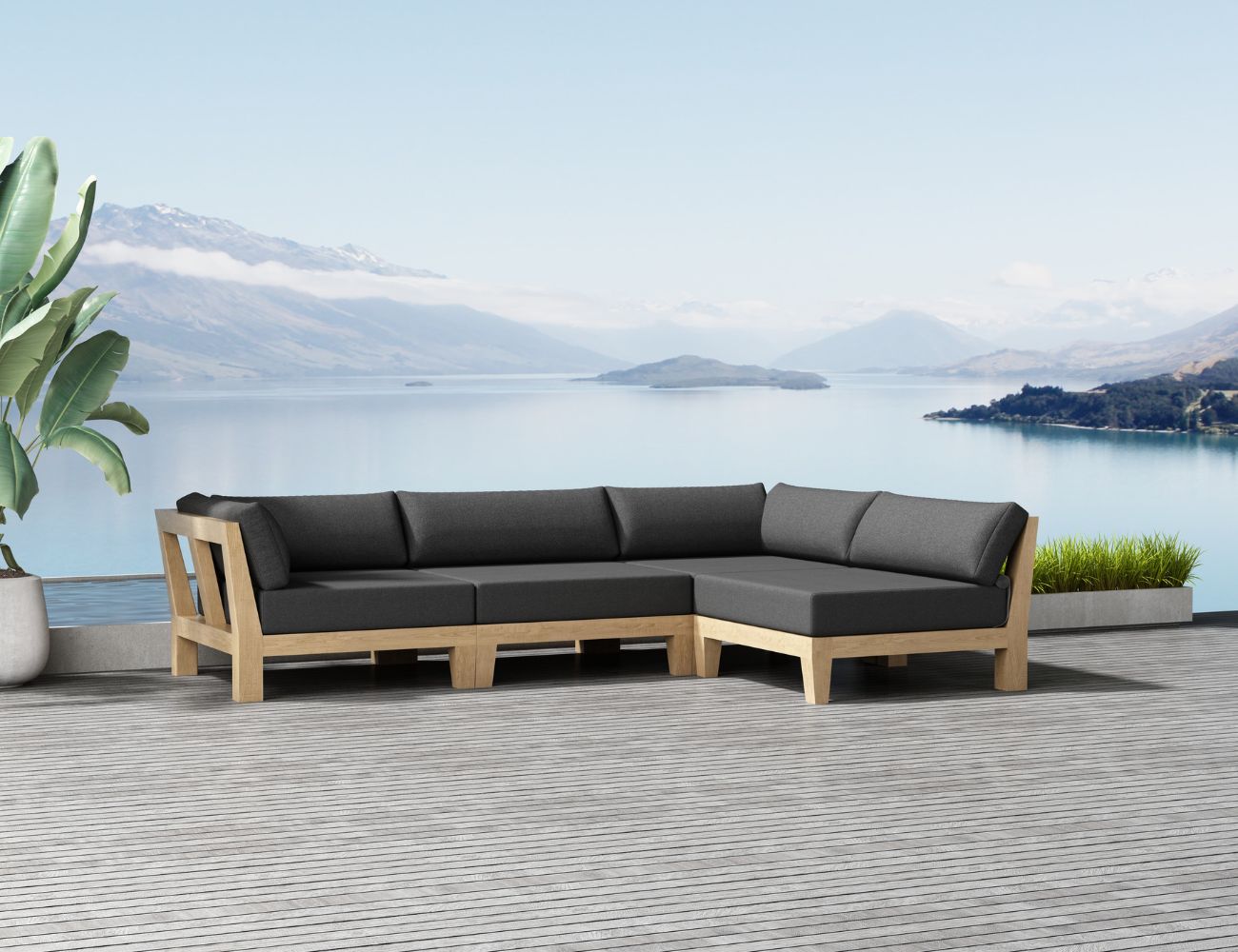 Newport Teak Outdoor Sofa  L Sectional - 4 Seat