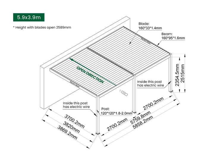 Caspian Motorised Wall Mounted Louvre Roof Aluminium Pergola