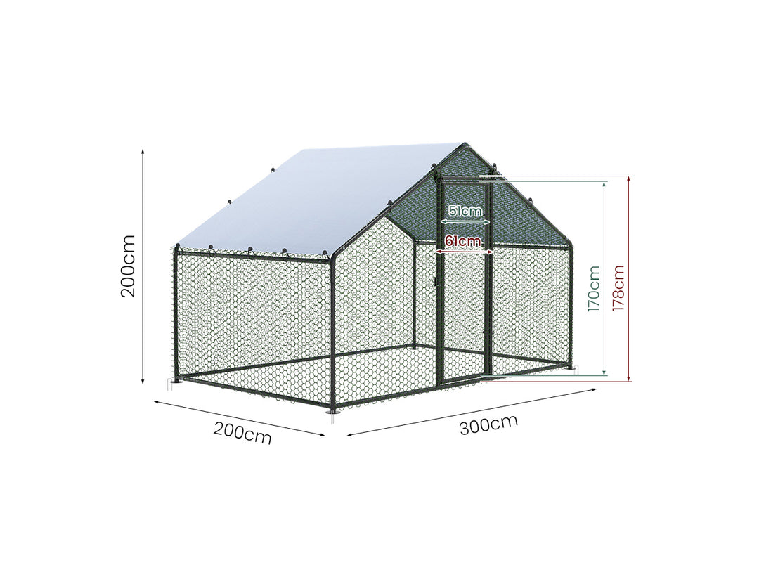 Aegis Walk-In Chicken Coop Run with UV Cover - 300x200x200cm